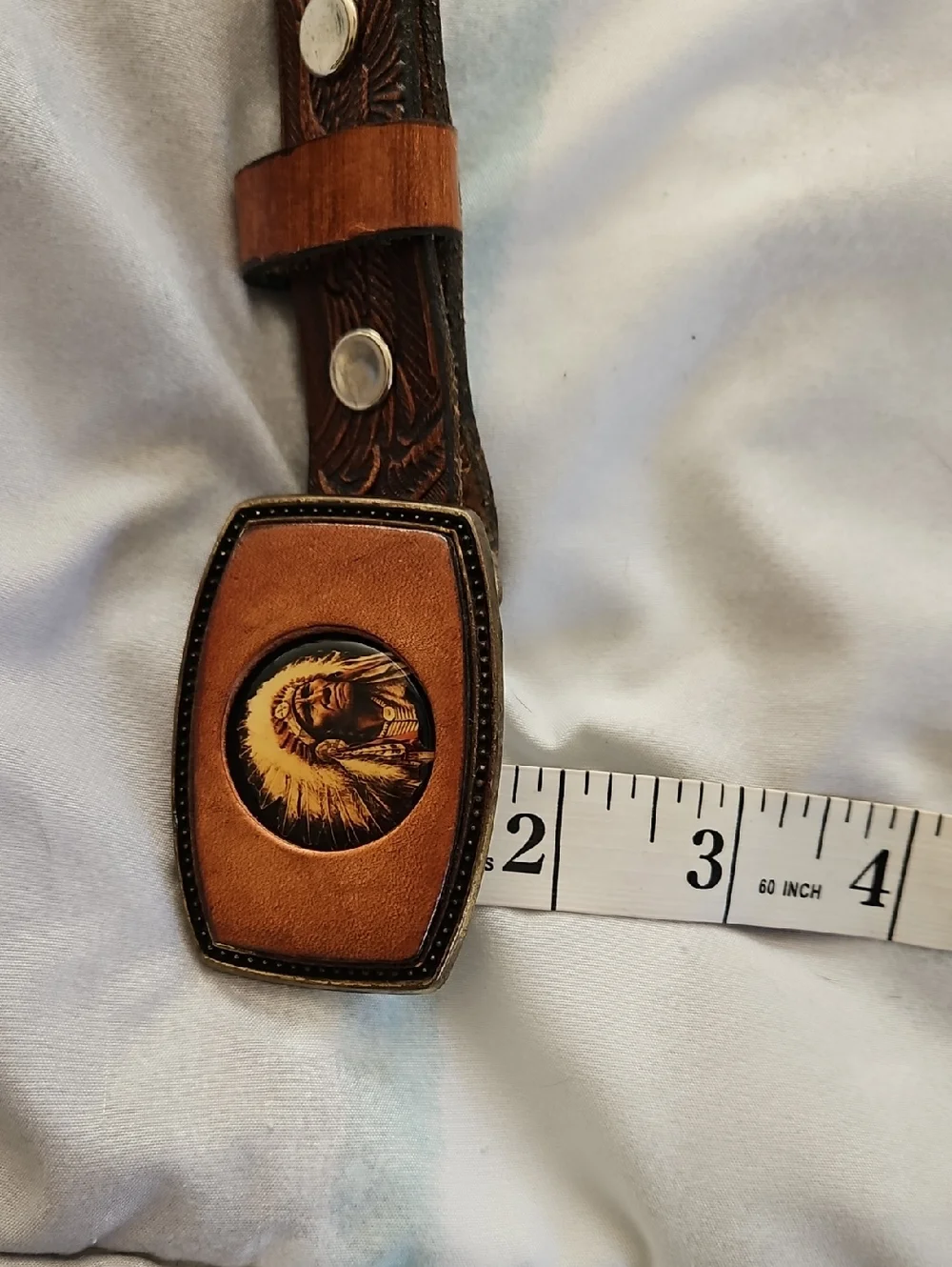 Vintage Western Indian Chief Eagle Leather Childs Belt 26